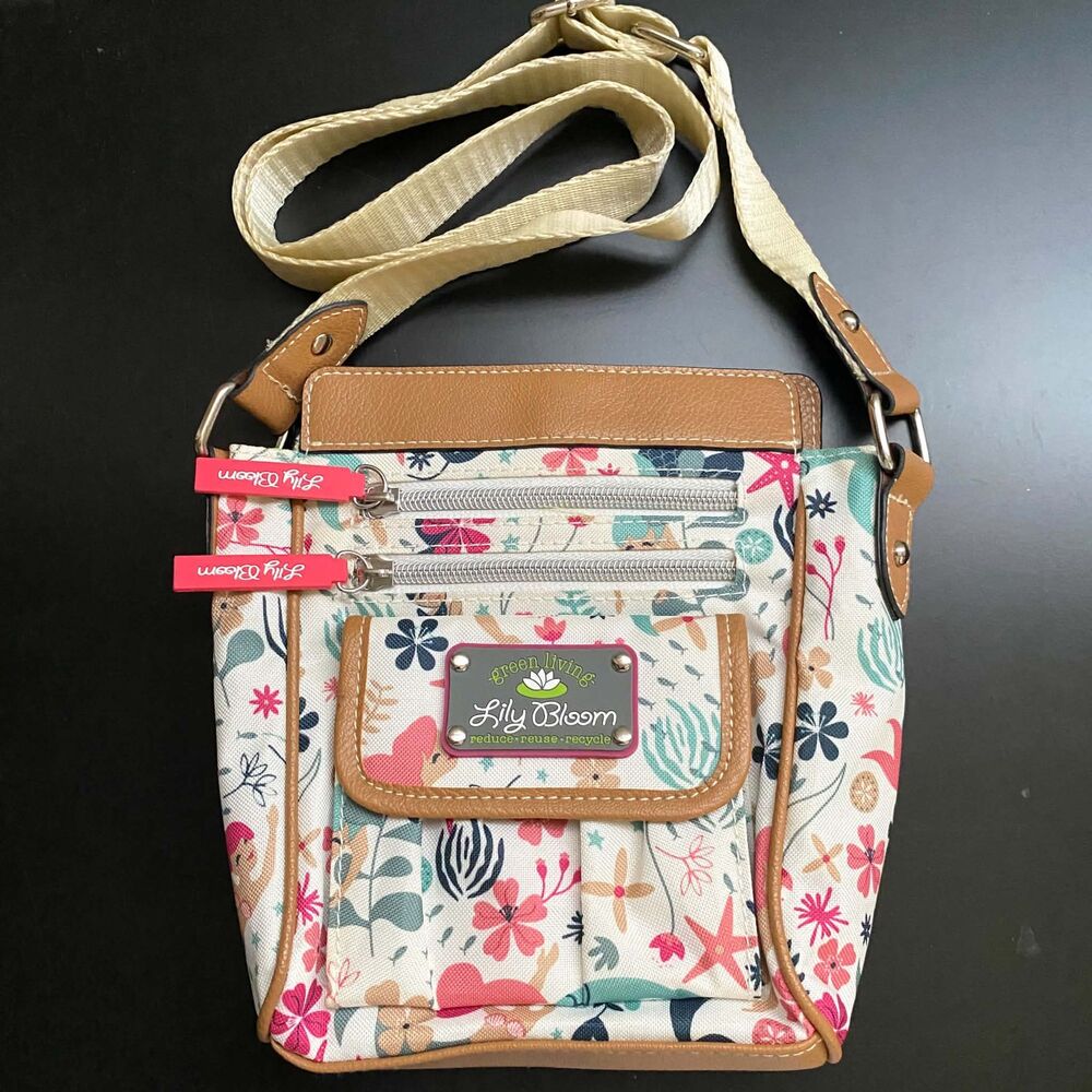 Lily Bloom "Green Living" Multi-Pocket Floral Crossbody Bag